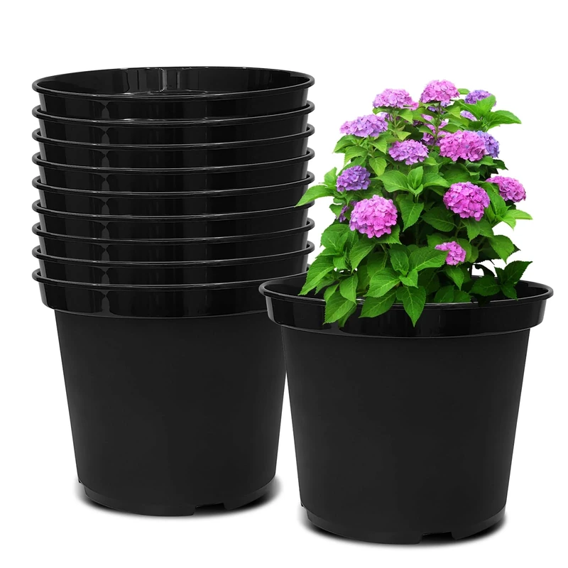 RooTrimmer 3 Gallon Plastic Nursery Pots, 10 Inch Round Plant Pots with Drainage Holes, 10 Pack Planting Pot for Outdoor Indoor Plants, Gardening Gifts for Women, Black
