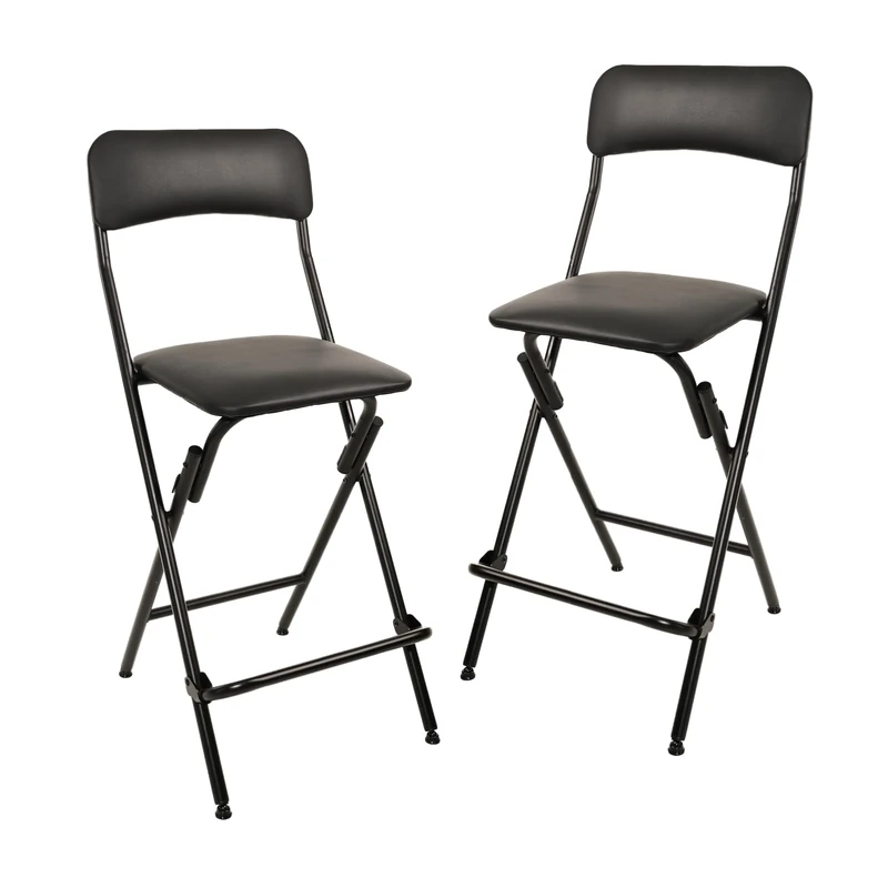 Amazon Basics Folding Stool with Footrest, 136.1 kg Weight Capacity, 61 cm Height, Black, Set of 2