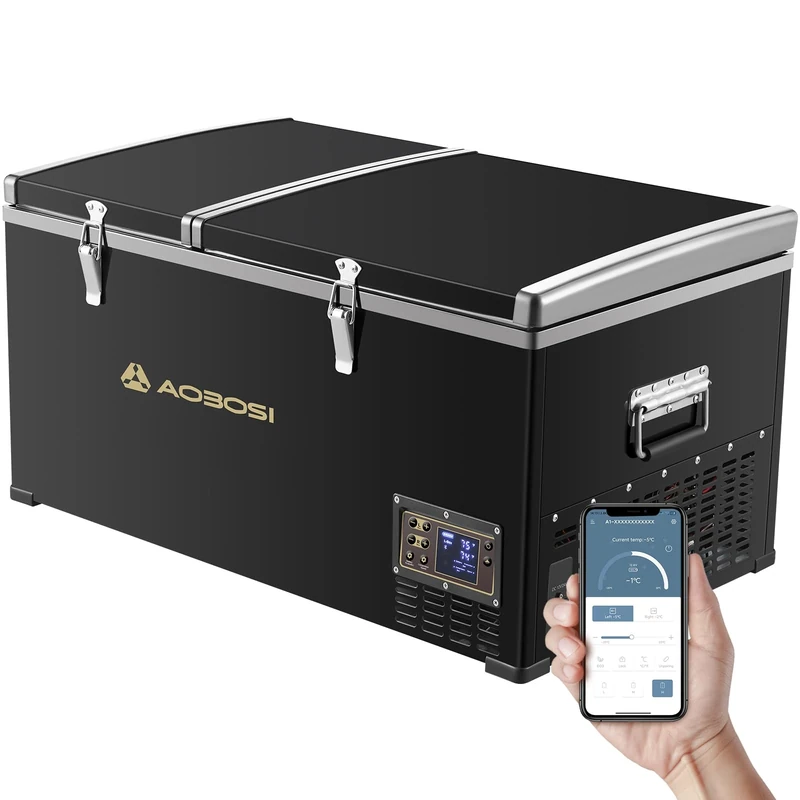 AAOBOSI Camping Fridge 78L,Car Fridge Dual Zone -20°C to 20°C, Car Refrigerator 12/24V DC and 100-240V AC for Campervan, Driving, Travel, RV, Outdoor, Picnic