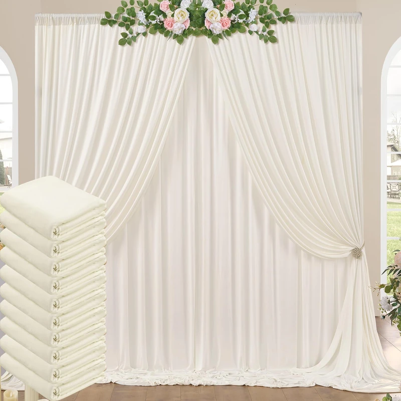 50ft x 10ft Wrinkle Free Ivory Backdrop Curtains for Parties, 10 Panels 5x10ft Polyester Ivory Photo Backdrop Drapes for Wedding Birthday Party Photography Background