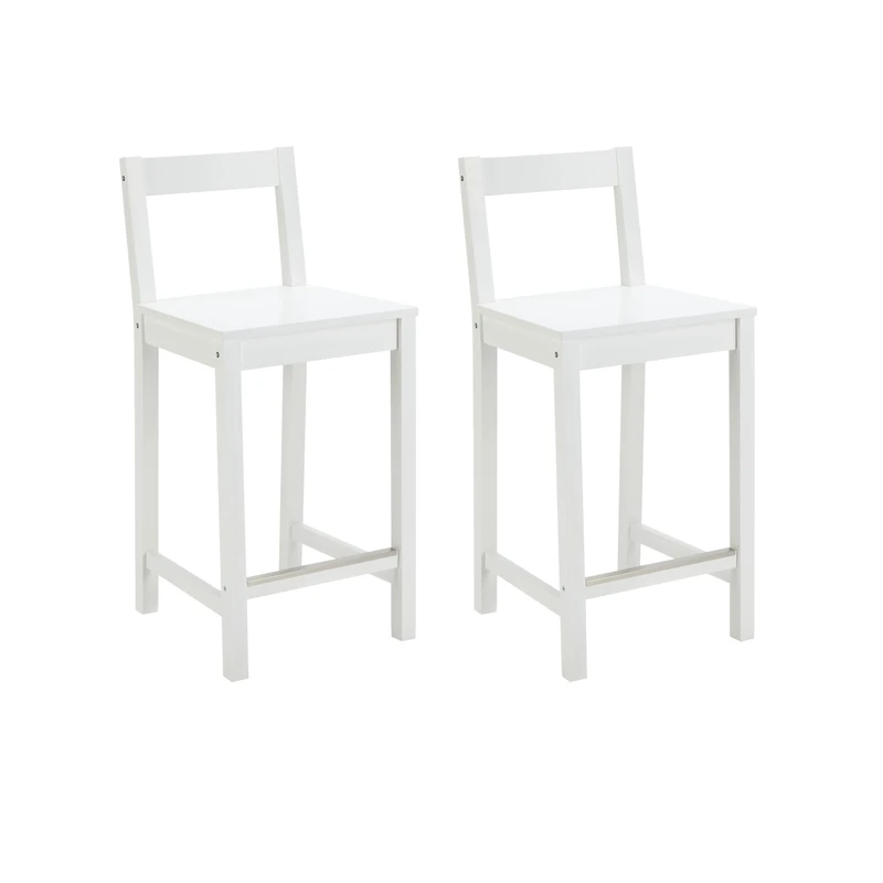 Amazon Basics Set of 2 White Wood Kitchen Counter Stool with Backrest, Bar Stool, Dining Chair, Easy Assembly, Modern, 88 cm Tall