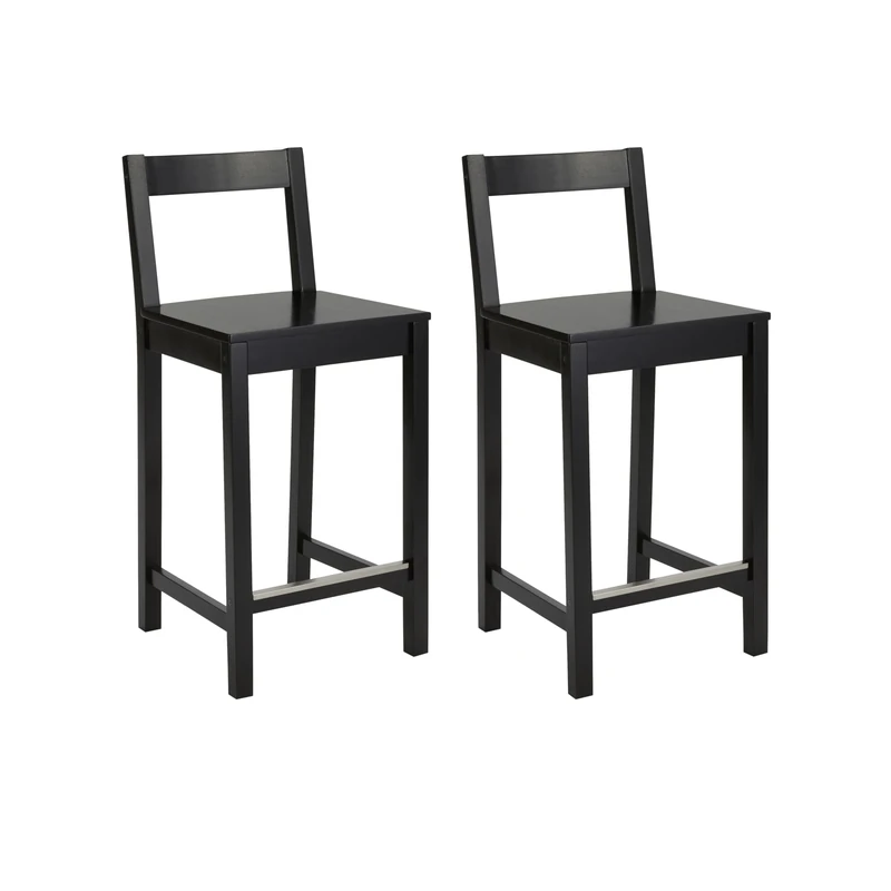 Amazon Basics Set of 2 Black Wood Kitchen Counter Stool with Backrest, Bar Stool, Dining Chair, Easy Assembly, Modern, 88 cm Tall