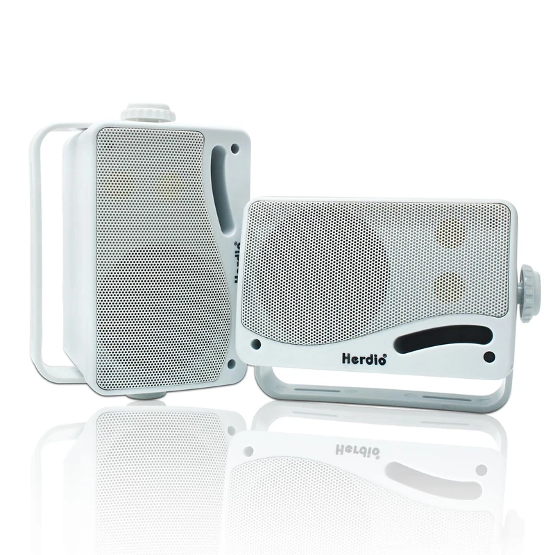 Herdio 3.5" Outdoor Bluetooth Speakers Wired Waterproof, 200W 3 Way Upgrade Premium Wall Mount Speakers, Durable Mountable Loud Sound System for Patio Indoor Deck Garage (White Pair)