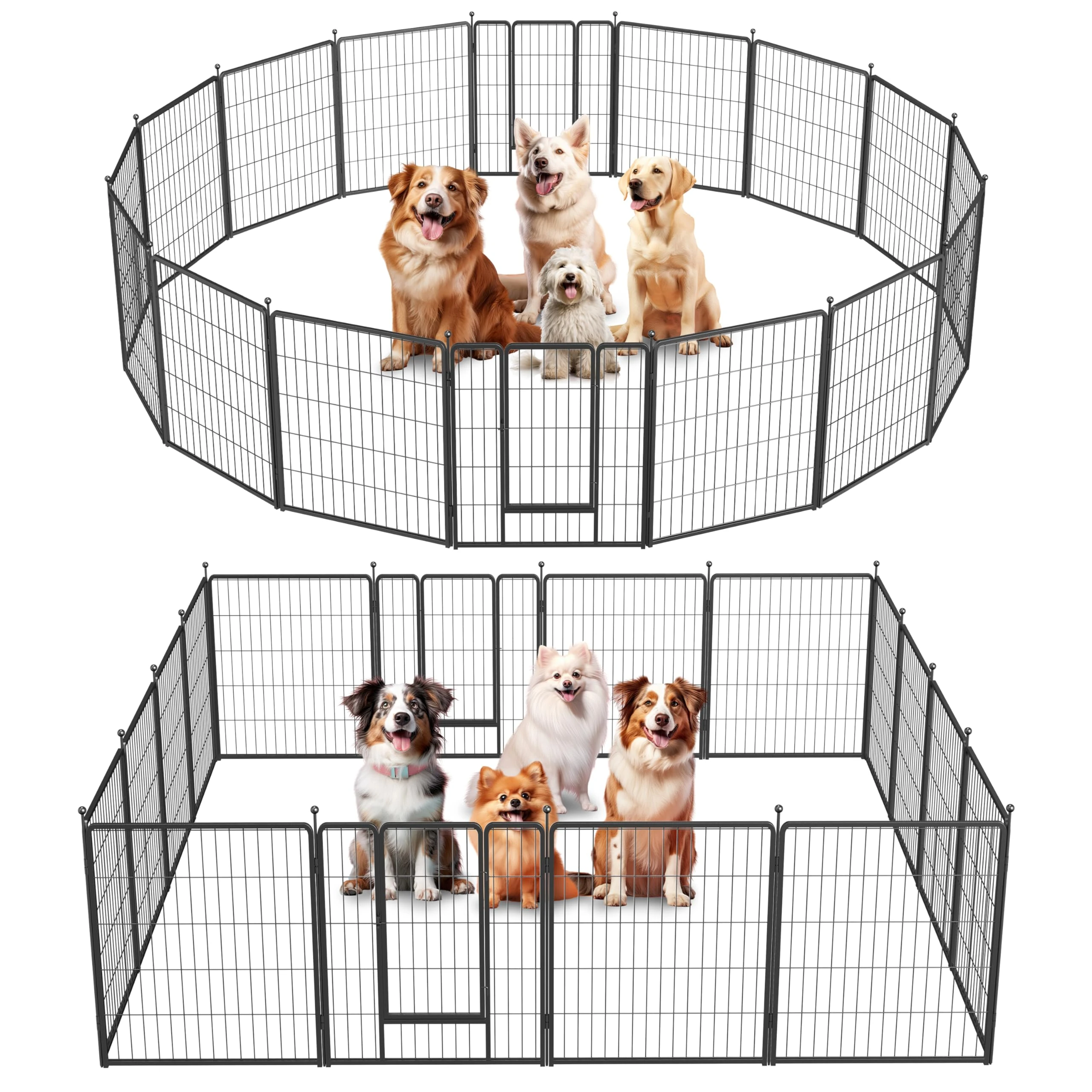 Simple Deluxe Dog Playpen Indoor Outdoor, 32" Height 16 Panels Fence with Anti-Rust Coating, Metal Heavy Portable Foldable Dog Pen for Large, Medium Small Dogs RV Yard Camping