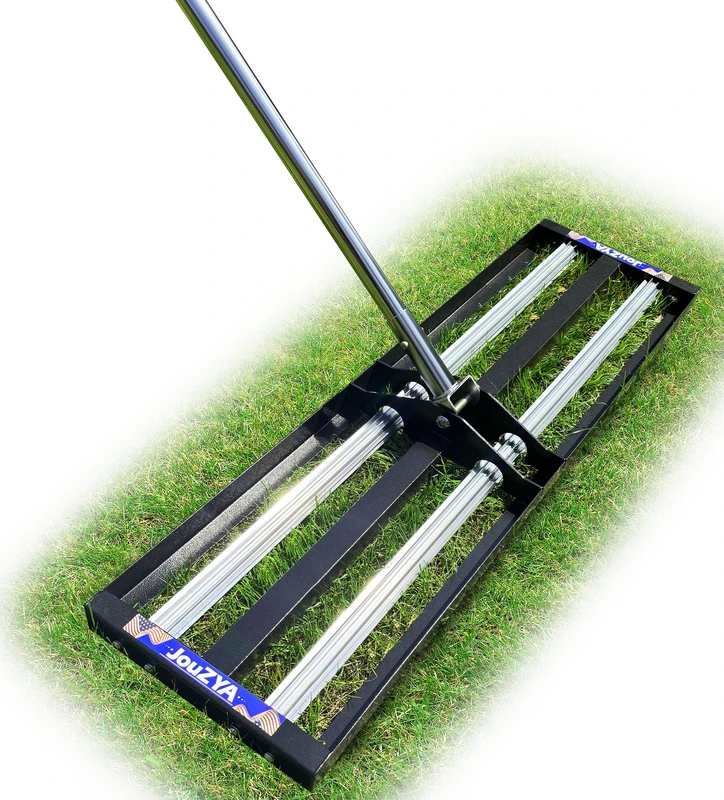 JouZYA Updated Lawn Leveling Rake 43x25cm Rotating Roller Heavy Duty 70 Inch Extended Handle for Garden Golf Lawn Farm