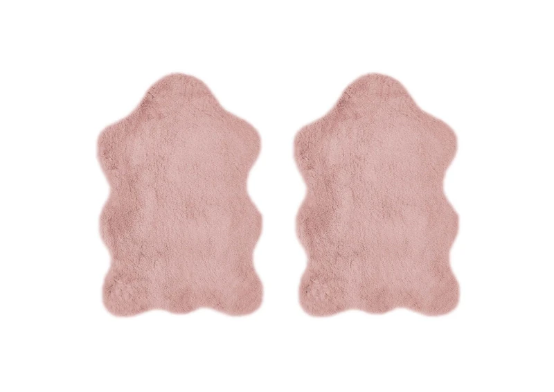-LUXOR- living Coste Faux Fur Fluffy Rug Bedroom – Ideal for Use as Bed Rug Bedroom Set of 2 55 x 80 cm Dusky Pink
