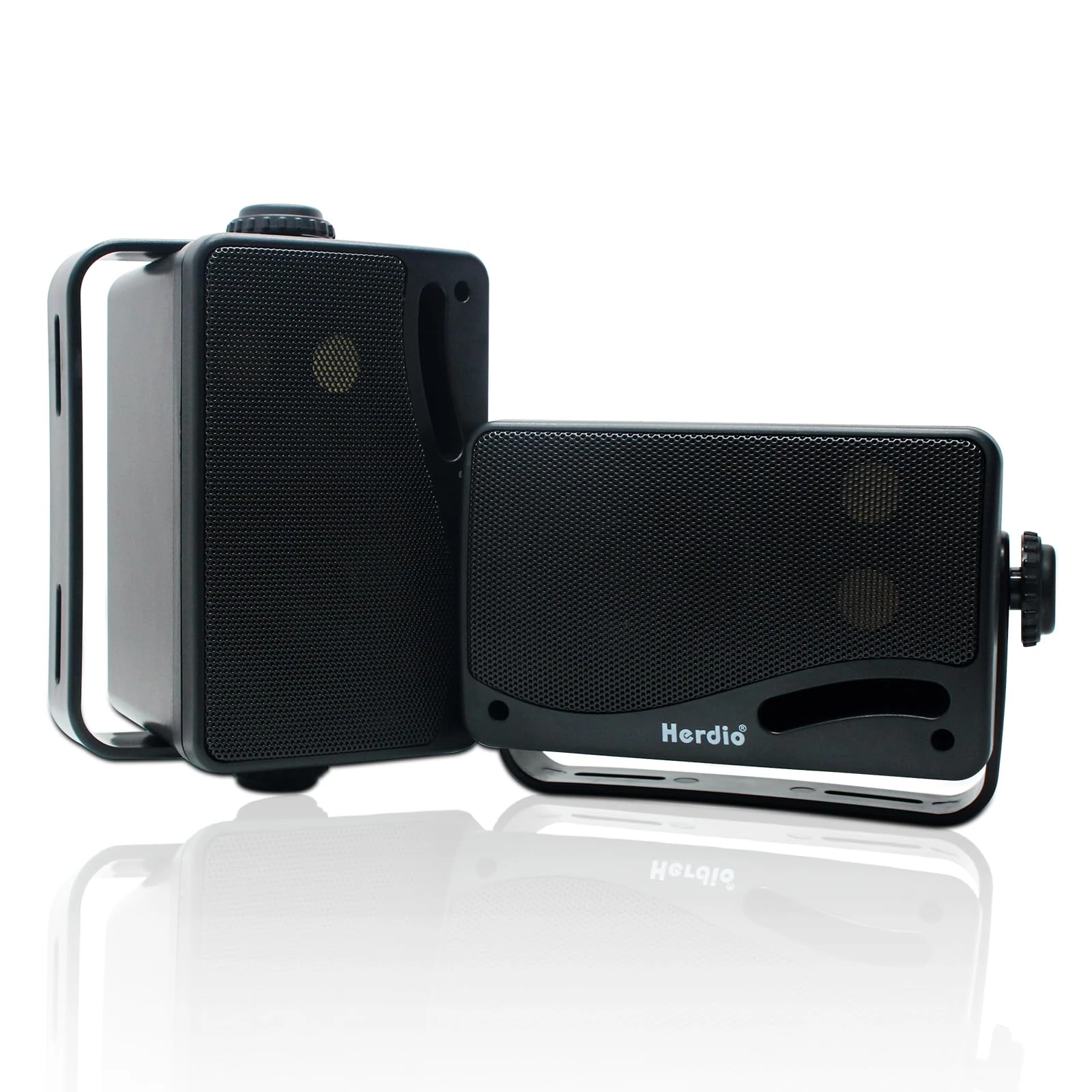 Herdio 3.5" Outdoor Bluetooth Speakers Wired Waterproof, 200W 3 Way Upgrade Premium Wall Mount Speakers, Durable Mountable Loud Sound System for Patio Indoor Deck Garage (Black Pair)