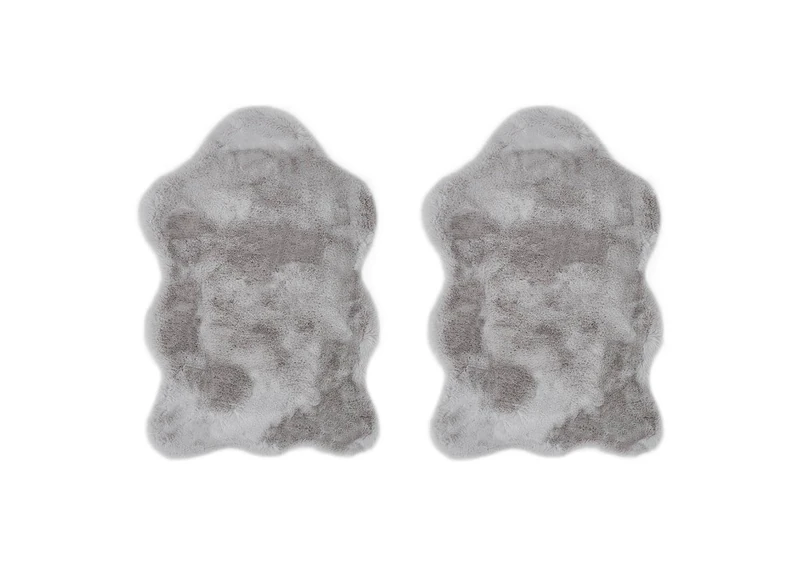 -LUXOR- living Coste Faux Fur Fluffy Rug Bedroom – Ideal for Use as Bed Rug Bedroom Set of 2 55 x 80 cm Grey