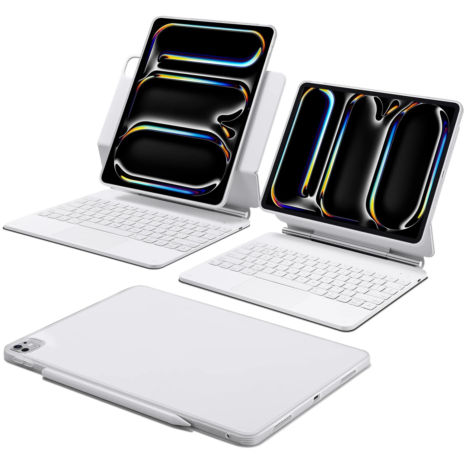 ESR iPad Pro 13 Inch (M5/M4, 2025/2024) Case with Keyboard, Keyboard Case with Easy-Set Magnetic Stand, Portrait/Raised Modes for iPad Pro 13 Keyboard, Removable Case, Rebound 360 Series, White