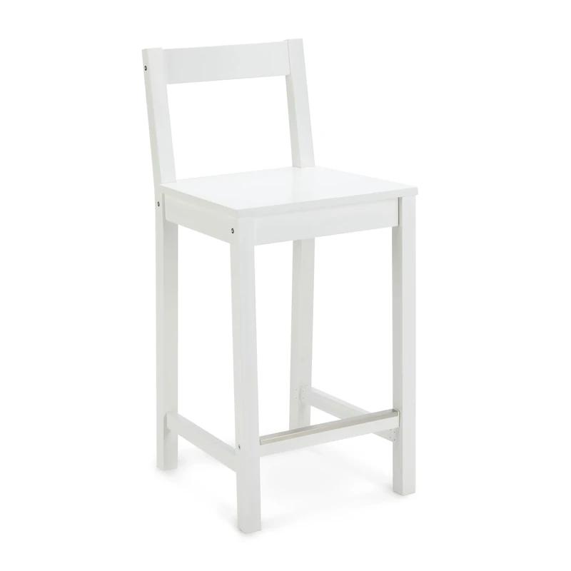 Amazon Basics Single White Wood Kitchen Counter Stool with Backrest, Bar Stool, Dining Chair, Easy Assembly, Modern, 88 cm Tall