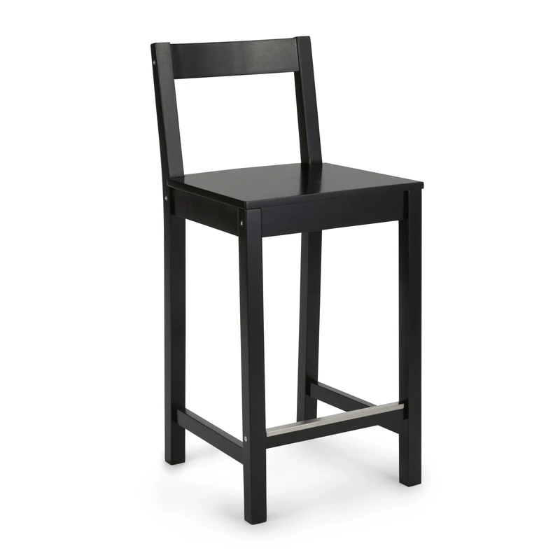 Amazon Basics Single Black Wood Kitchen Counter Stool with Backrest, Bar Stool, Dining Chair, Easy Assembly, Modern, 88 cm Tall