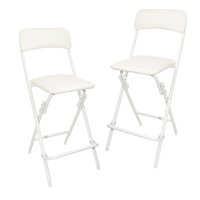 Amazon Basics Folding Stool with Footrest, 136.1 kg Weight Capacity, 61 cm Height, White, Set of 2