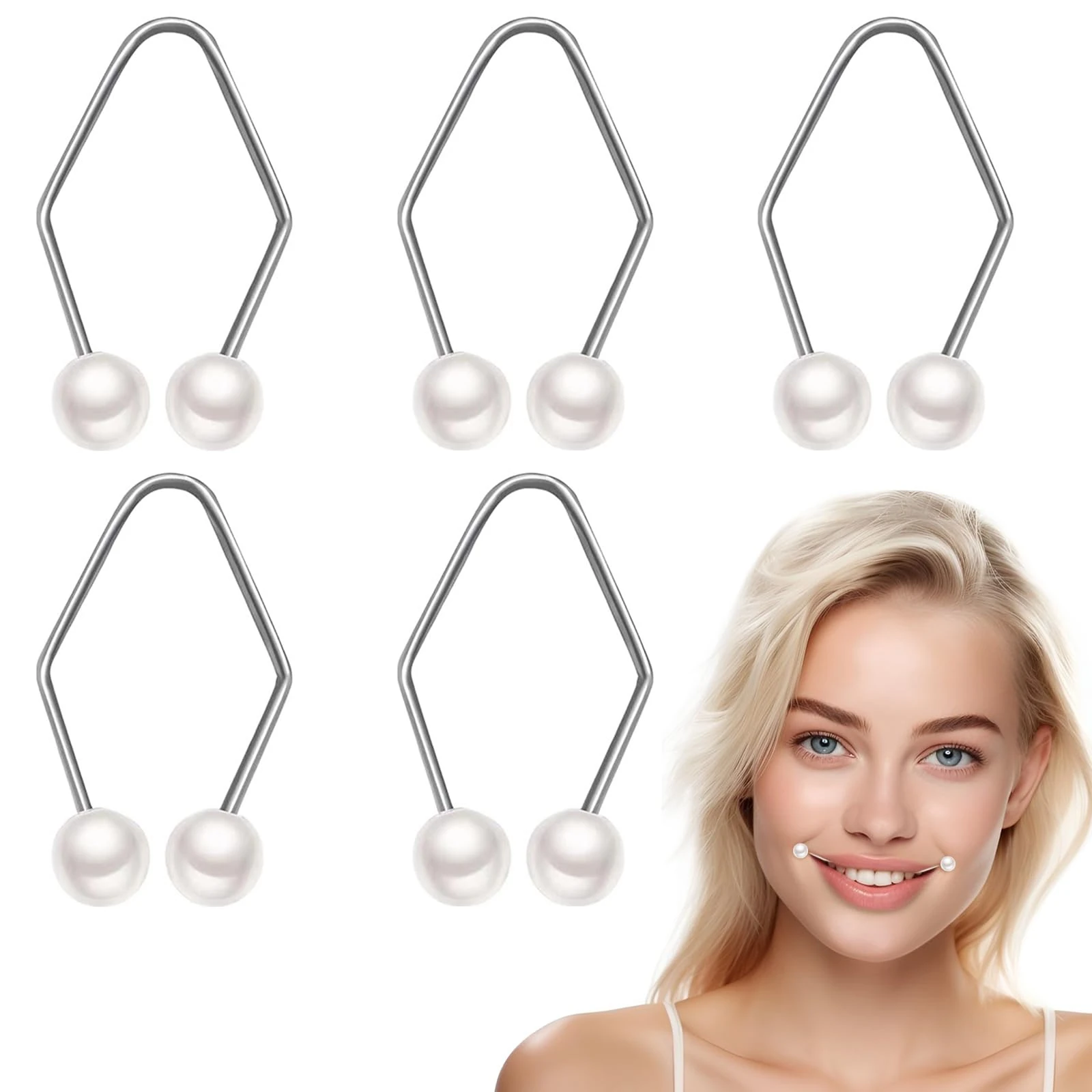 Dimple Maker，5 pieces Natural Smile Trainers Tool Dimple Trainer for The Face Natural Dimple Maker Cheeks Easy to Wear and Develop Natural Dimples for Women Girls (Silver)