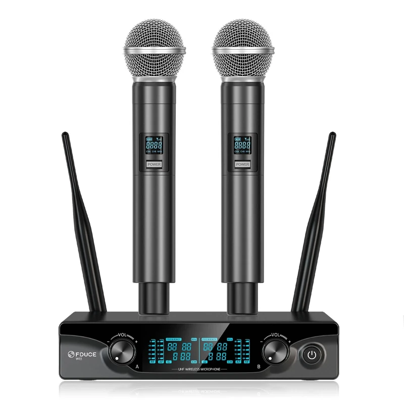 FDUCE Wireless Microphones,Cordless Dual Handheld Dynamic Karaoke Mic System,UHF Microphone Set with Receiver for Karaoke,Party,Wedding,Church,Outdoor Events,2x5 UHF Adjustable Channels,60m(W13)