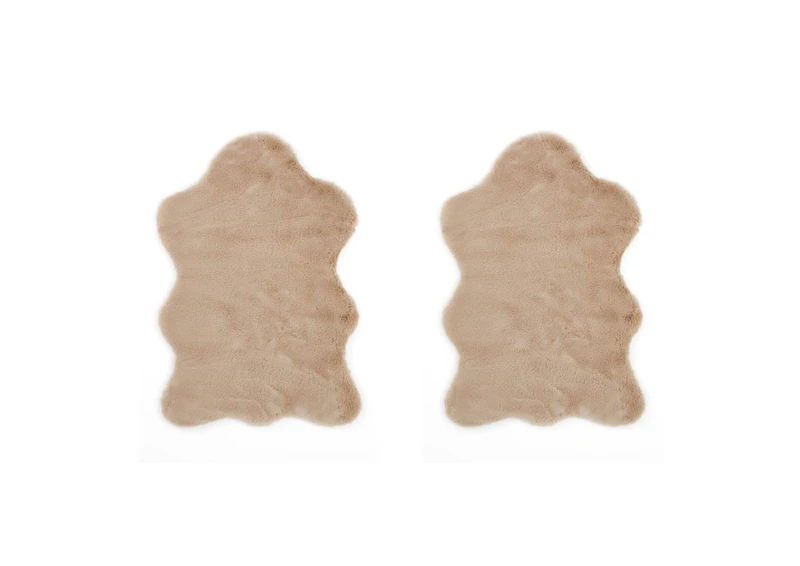 -LUXOR- living Coste Faux Fur Fluffy Bedroom Rug - Ideal for Use as a Bed Rug Bedroom Set of 2 55 x 80 cm Taupe