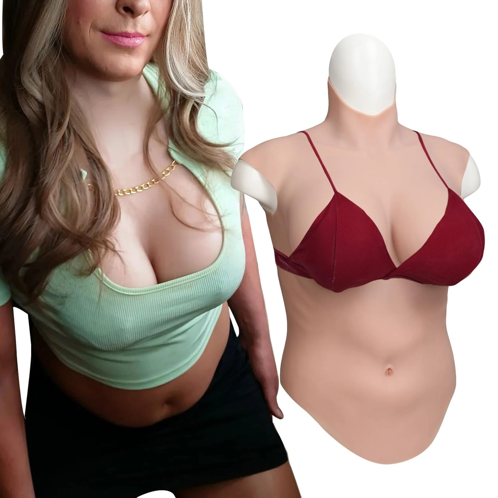 Yuewen Large Size 7th Generation Silicone Breastplate Half Body Suit Silicone Filler or Cotton Filler with Float Point Inside (Brown, L-D Cup Cotton Filler)