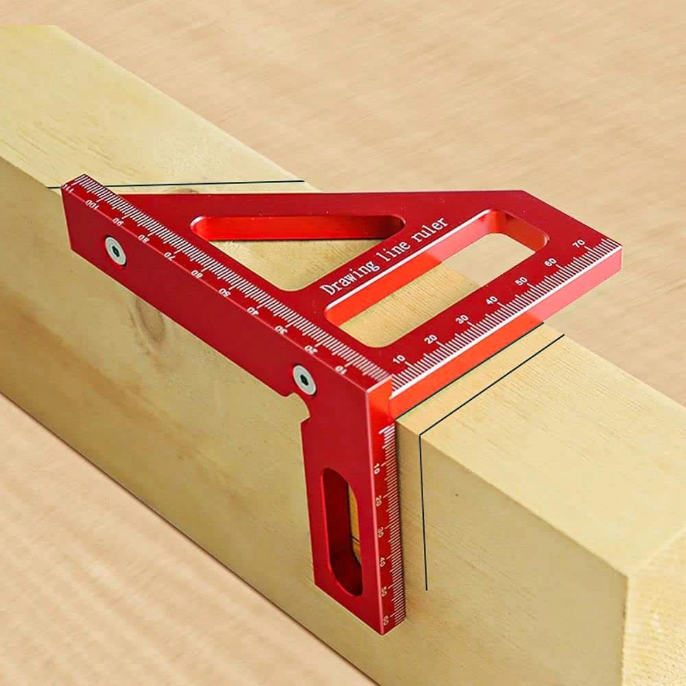 HEKOBAG 3D Multi Angle Measuring Ruler, 45/90 Degree Aluminum Alloy Woodworking Square Protractor, Miter Triangle Ruler High Precision Layout Measuring Tool Layout Scriber for Engineer (Red)