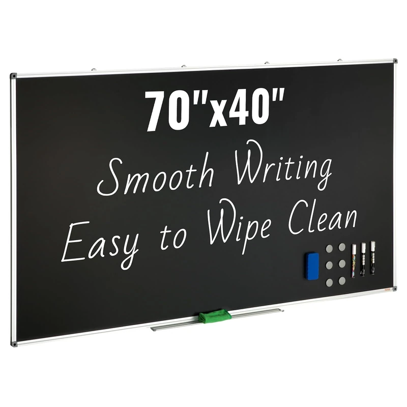 VEVOR Black Board, 70 x 40 inch Large Chalkboard with Aluminum Frame, Black Boards Dry Erase Includes 1 Magnetic Erase & 3 Dry Erase Markers, Black Surface, for Office Home and School