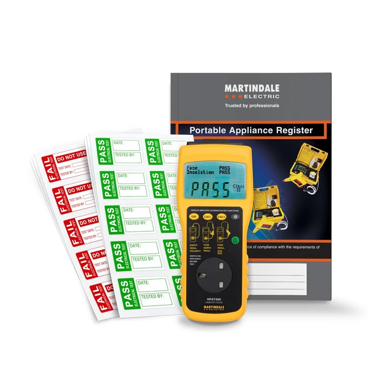 Martindale HPAT400KIT-1 PAT Testing Starter Kit - PAT Tester with PASS & FAIL labels and PAT Register book