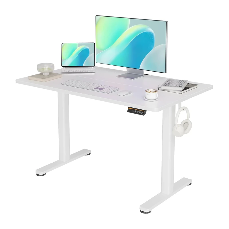 Morsut DESK,Computer Desk,Electric Standing Desk,Height Adjustable Desk,120x60cm Rising Gaming Desk,Ladder Desk,Study desk,Home Office Furniture,Desks & Workstations(White)