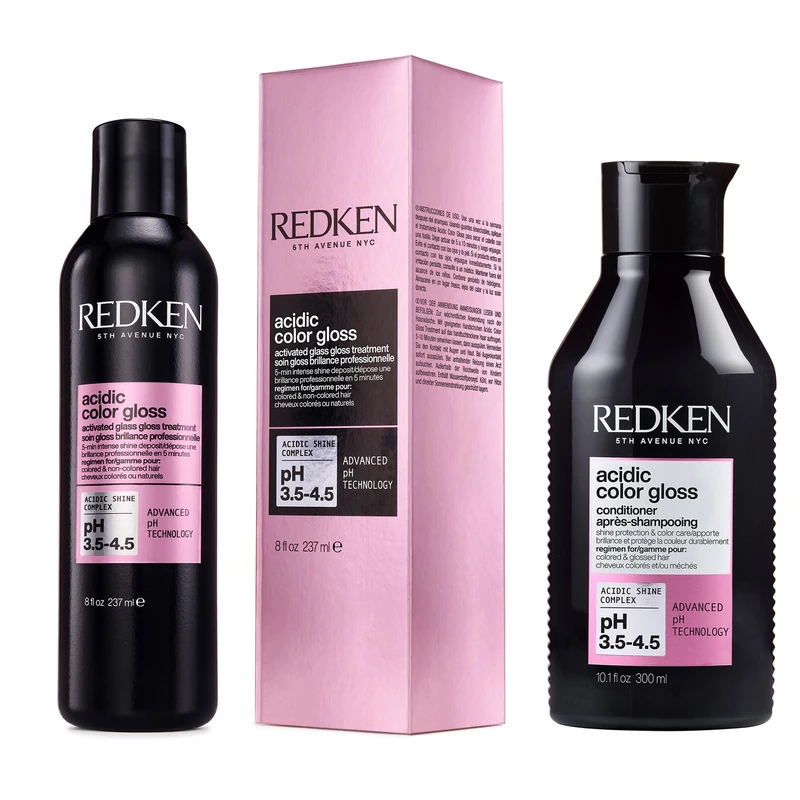 REDKEN Acidic Color Gloss Bundle with Glass Gloss Treatment 237ml and Conditioner 300ml, For Glass-Like Shine and Colour Protection