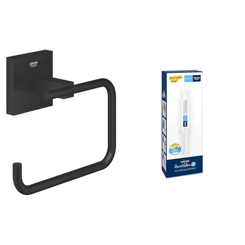 GROHE Start QuickFix Towel Rail & A2 QuickGlue (Metal, Concealed Fastening, Including Screws and Dowels), Size 854 mm, Matt Black, 411872430