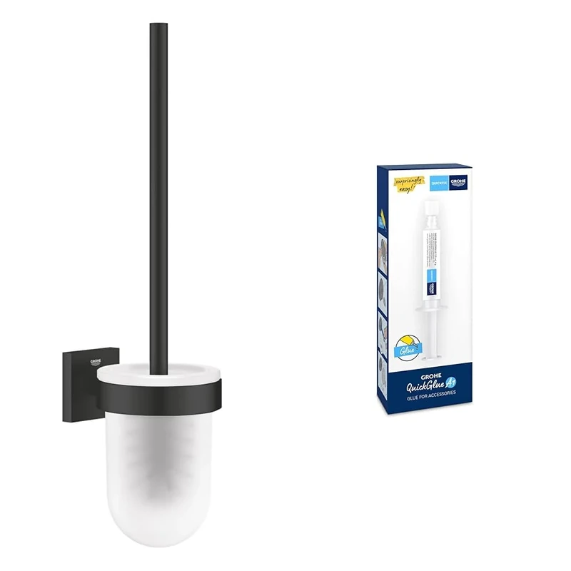 GROHE Start QuickFix Soap Dispenser with Holder & A1 QuickGlue (Metal and Glass, Filling Quantity 160 ml, Concealed Fastening, Including Screws and Dowels), Matt Black, 411952430