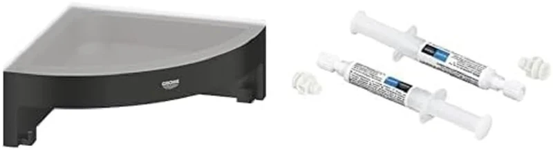 GROHE Start Cube QuickFix Soap Dispenser with Holder & A1 QuickGlue (Material: Iced Glass & Metal, Filling Quantity 160 ml, with Screws & Dowels), Size 158mm, Matt Black, 410982430