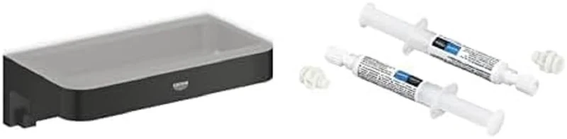 GROHE Start Cube QuickFix Toilet Roll Holder with Cover & A1 QuickGlue (Metal, Wall Mounted, Concealed Fastening, Including Screws and Dowels), Size 111 mm, Matt Black, 411022430