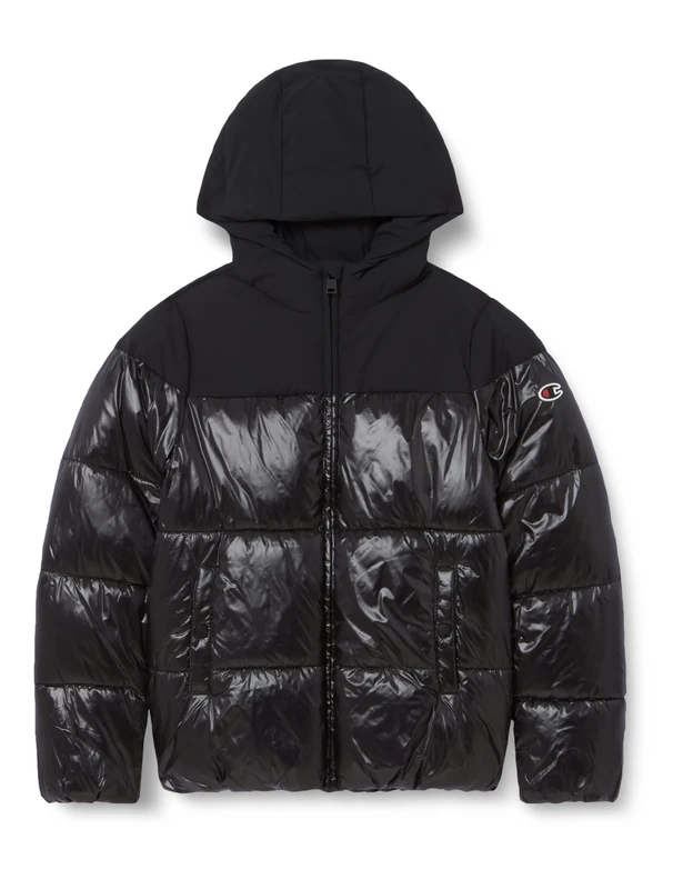 Champion Legacy Outdoor G (405041) - WR Woven Nylon Cirè 37gr Hooded Jacket, Black (NBK), 3-4 years (XXS) Girl FW24