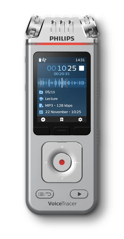 Philips DVT4115 VoiceTracer, Audio Recorder, MP3 and PCM, 3 HiFi microphones, exceptional distant recording. Sembly AI trial license: transcription, AI created summaries, AI powered meeting insights