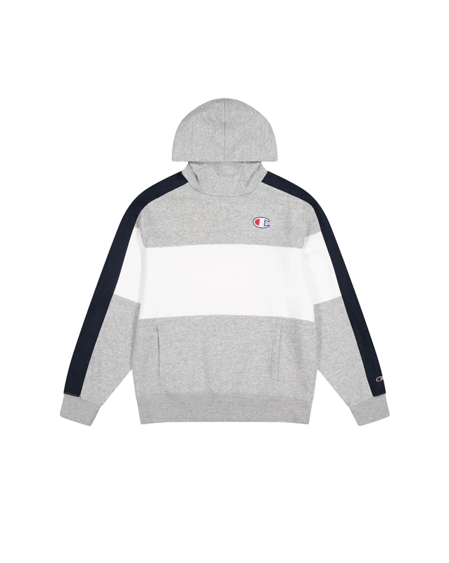 Champion Legacy Retro Sport (220317) - Soft Compact Poly Fleece Color Block Hoodie, Multicolour Grey Melange/White (NOXM/Wht/NNY), XS Men FW24, Grey Melange/White (Noxm/Wht/Nny), XS