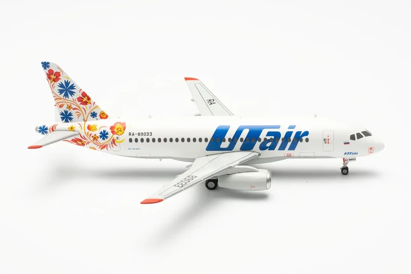 Herpa airplane model UTair Express Sukhoi Superjet 100 - RA-89033 on a scale of 1 : 200, metal miniature with pedastal, model building, collectors edition