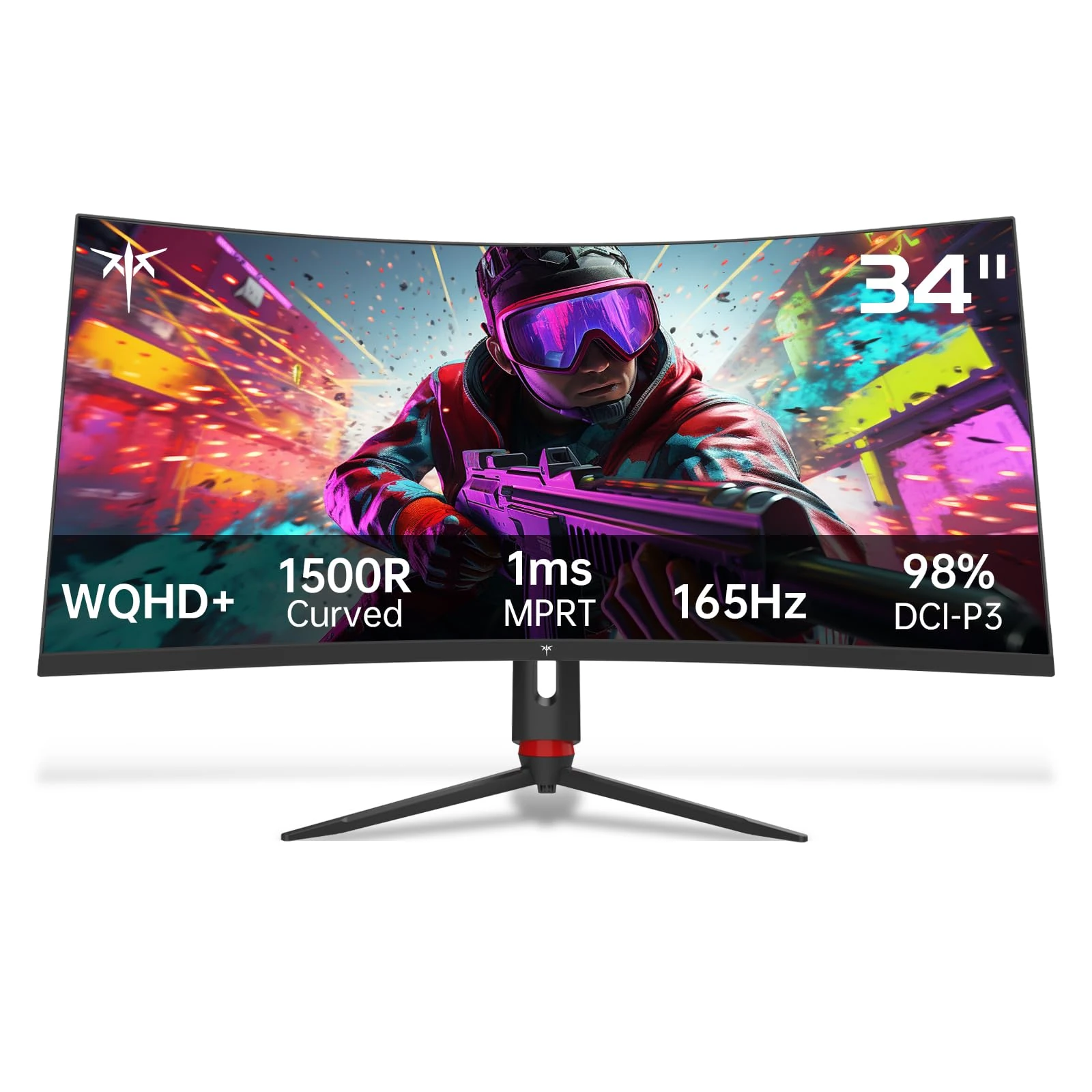 KTC 34 Inch 21:9 Curved Ultra Wide Gaming Monitor 3440x1440p 165Hz 1ms Curved Monitor 1500R Freesync G-sync, Picture for Picture, Picture in Picture, Height