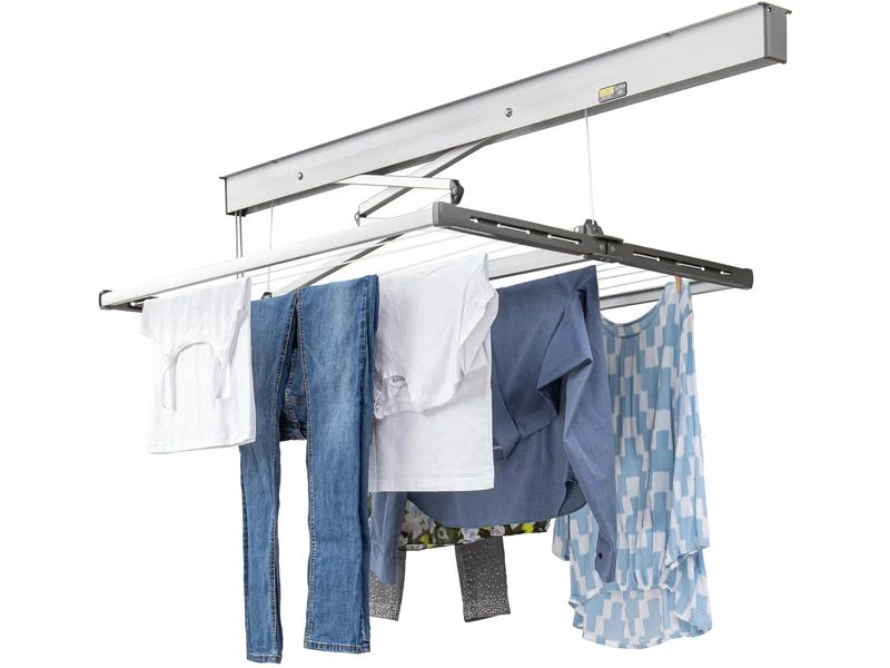 Juwel Samba 140 Ceiling (Hanging Length 13.7 m, Tumble Dryer for Large Items of Laundry/Bed Linen, can be continuously Lowered up to 120 cm) 30041, Aluminium, Silver, 140 cm