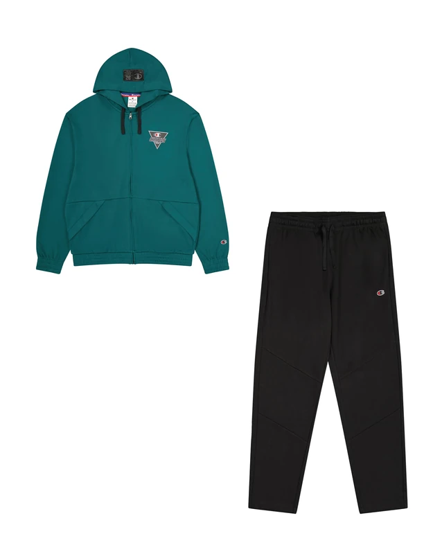Champion Men's Legacy Modern Sport (220379) -Poly-Cotton Rain Interlock Hooded Tracksuit, Green (GS502), XS