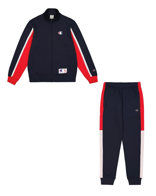Champion Legacy Retro Sport (220338) - Soft Compact Powerblend Fleece High-neck Tracksuit, Navy/Vermilion (NNY/CRD/WHT), S Men FW24, Navy/Vermilion (NNY/CRD/WHT), S