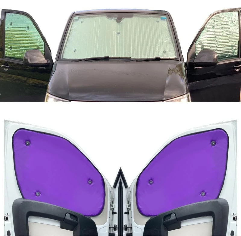 Thermal Blinds Compatible With Peugeot Rifter (Third Generation) (Years 2018-Date) (Full Set With Opening Tailgate Window) With Backing Colour in Purple, Reversible