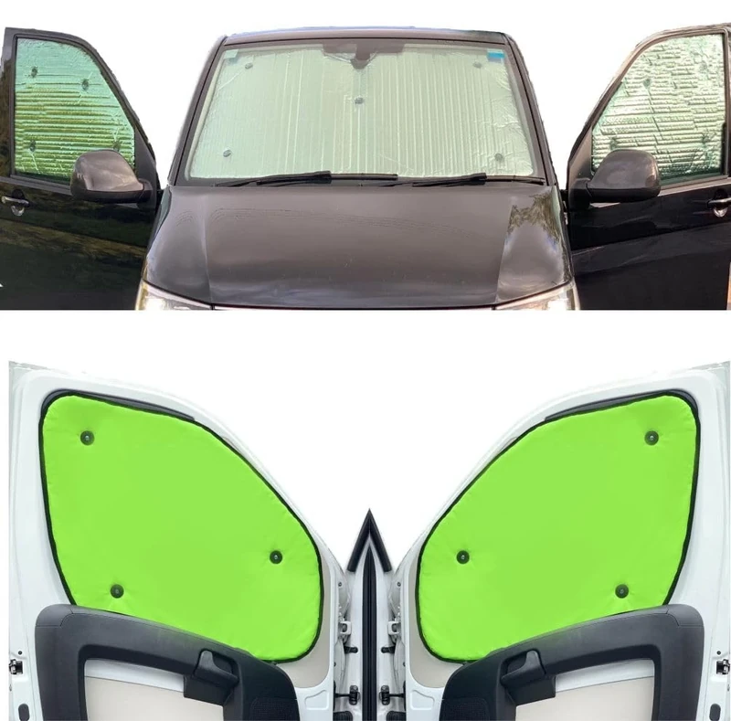 Thermal Blinds Compatible With Mercedes EQV (Years 2020-Date) (Full Set MWB + Tailgate) With Backing Colour in Flourescent Yellow, Reversible