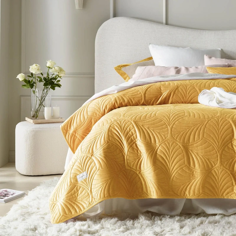 ROOM99 Feel Elegant Mustard Bedspread 240 x 260 cm – Versatile Blanket for Bed and Sofa – Quilted – Perfect as a Velvet Bedspread