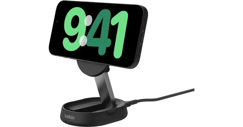 Belkin BoostCharge Pro Adjustable Magnetic 15W Charging Stand, MagSafe-Compatible Qi2 Wireless Charger, Magnetic Charging Dock, Fast Charger for iPhone 16, 15, AirPods, Includes 20W Adapter - Black