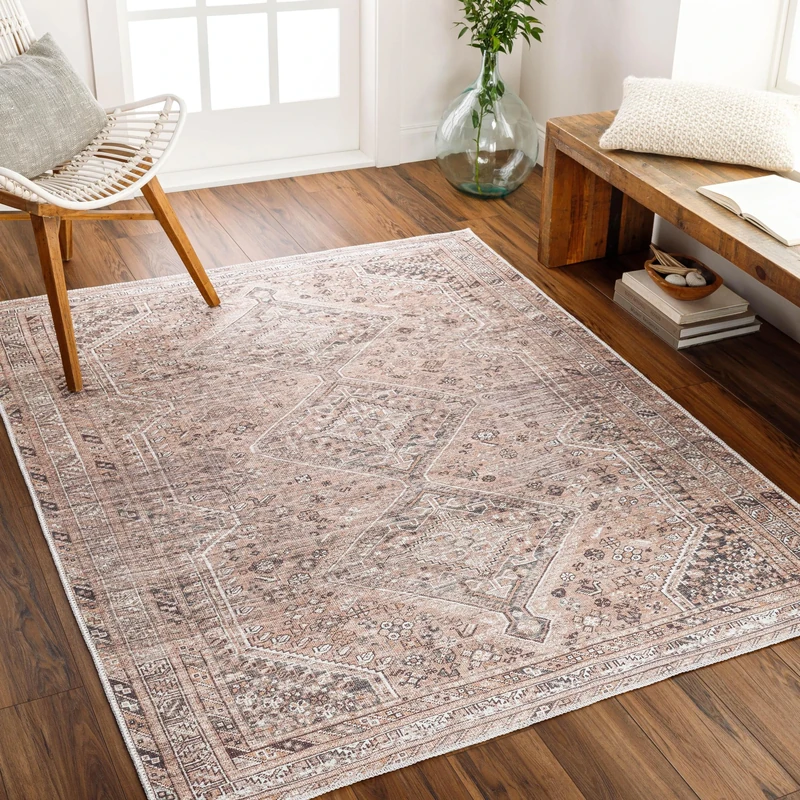 Livabliss Kotelia Machine Washable Rug - Vintage Area Rugs Living Room, Large Rug 160x220 cm - Traditional Boho Style, Dining Room, Kitchen, Outdoor, Hallway - Brown, Orange, Peach, Black