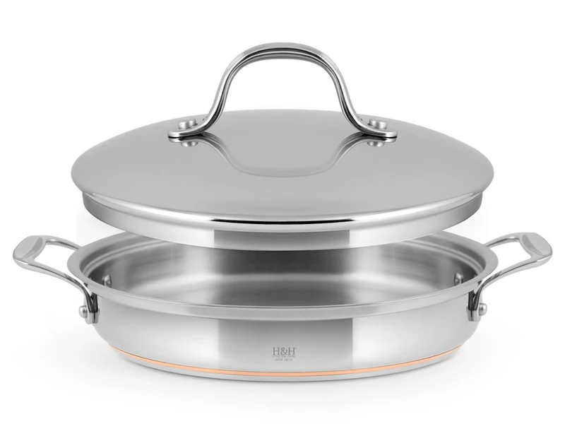 H&H Stainless Steel and Copper Saucepan, 2 Handles, 26 cm, with Lid