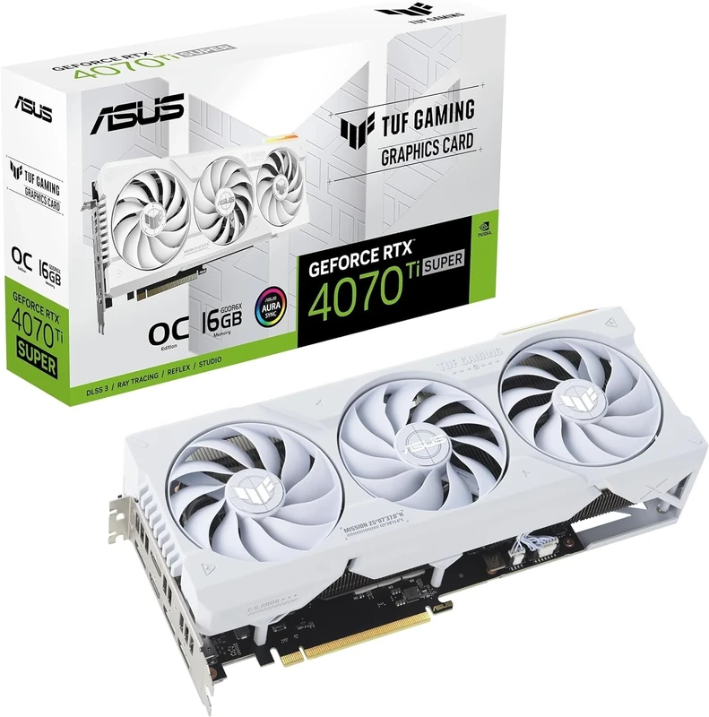 ASUS TUF Gaming NVIDIA GeForce RTX 4070 Ti SUPER OC Edition Gaming Graphics Card (PCIe 4.0, 16GB GDDR6X, HDMI 2.1a, DisplayPort 1.4a) White