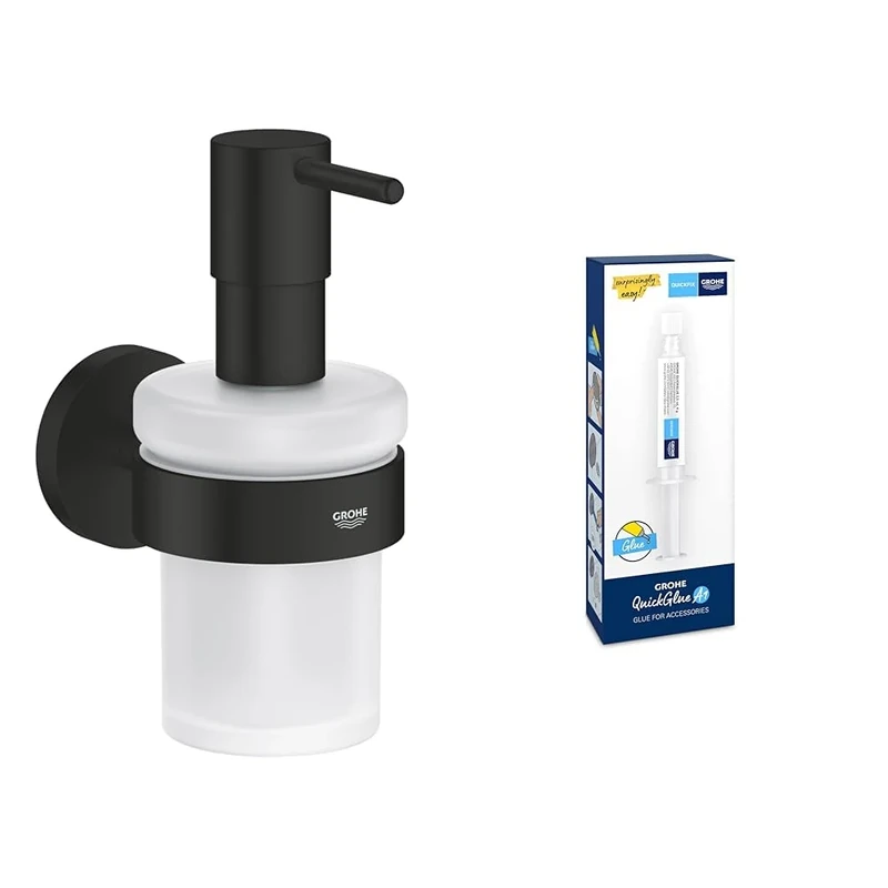 GROHE Start Cube QuickFix Spare Toilet Roll Holder & A1 QuickGlue (Material: Metal, Wall Mounted, Concealed Fastening, with Screws and Dowels), Size 134 mm, Matt Black, 409792430