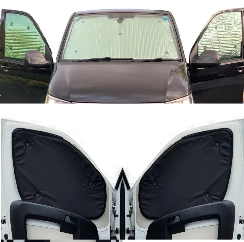 Thermal Blinds Compatible With Peugeot Partner (Third Generation) (Years 2018-Date) (Full Set XLWB With Tailgate Including Roof Windows) With Backing Colour in Black, Reversible