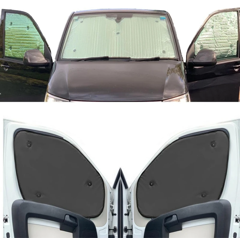 Thermal Blinds Compatible With Vauxhall Movano (First Generation) (Years 1997-2010) (Full Set With Barn Doors) With Backing Colour in Charcoal, Reversible