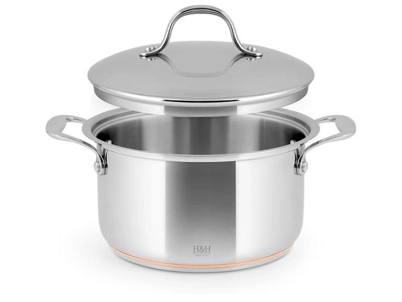 H&H Stainless Steel and Copper Saucepan with Lid 2 Handles 22 cm