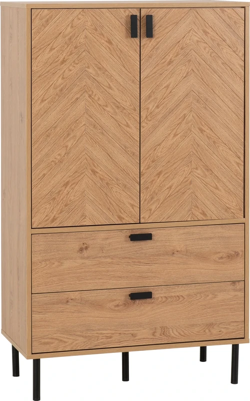 Seconique Leon 2 Door 2 Drawer Cabinet in Medium Oak Effect