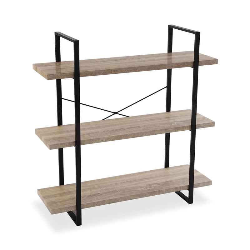 Versa Helsinki Furniture for the Living Room, Auxiliary Living Room, Shelving for organization with 3 shelves, Dimensions (H x W x D) 104 x 100 x 33 cm, Wood and Metal, Brown Color